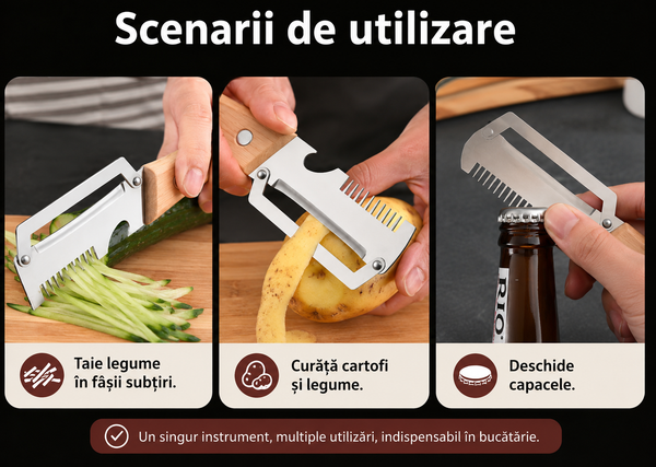 Peeler Multifuncțional Oțel și Lemn