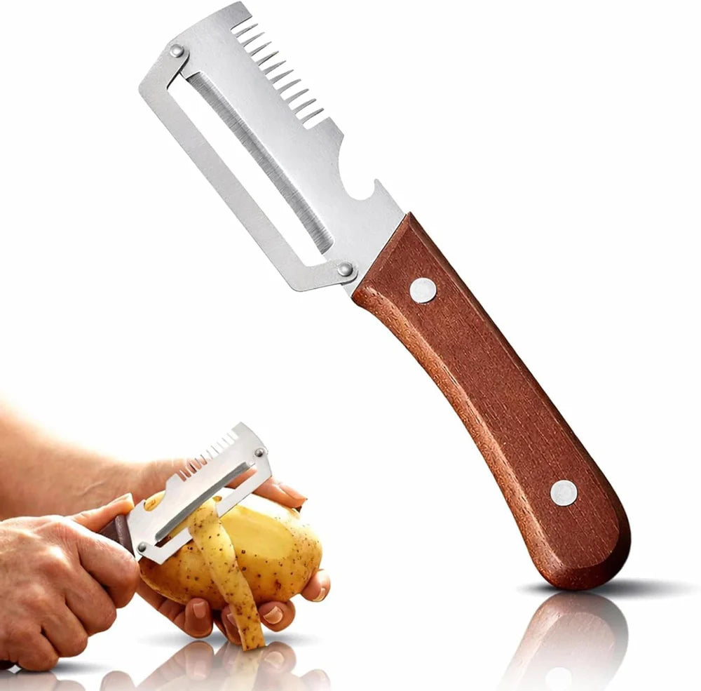 Peeler Multifuncțional Oțel și Lemn 3 în 1!